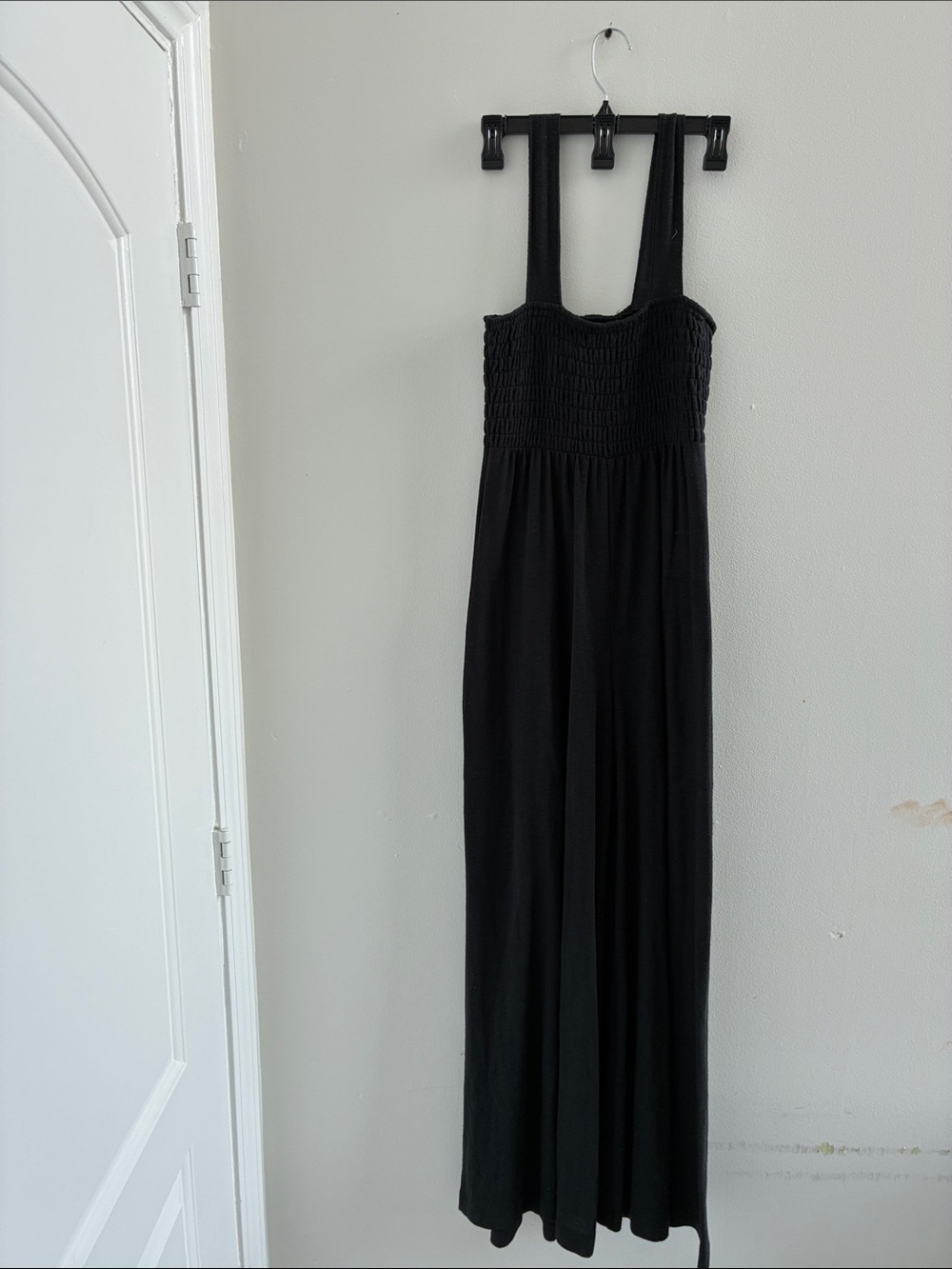 Free People Black Smocked Jumpsuit with Wide Straps